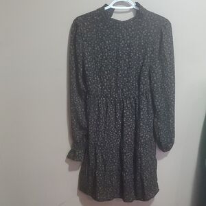 Forever 21 Black And Brown Long Sleeve Floral Long Sleeve Dress Size Small